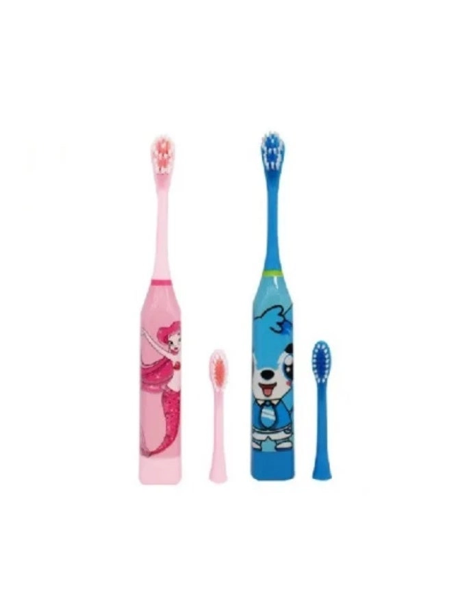 Children Automatic Ultrasonic Waterproof Electric Toothbrush - Bule + Children Automatic Ultrasonic Waterproof Electric Toothbrush - Pink + Brush Heads - 1 Brush Heads Extra