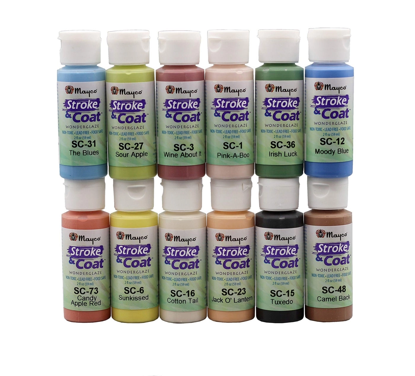 Stroke and Coat Glaze - 12pcs 57g + How to Paint Pottery Book