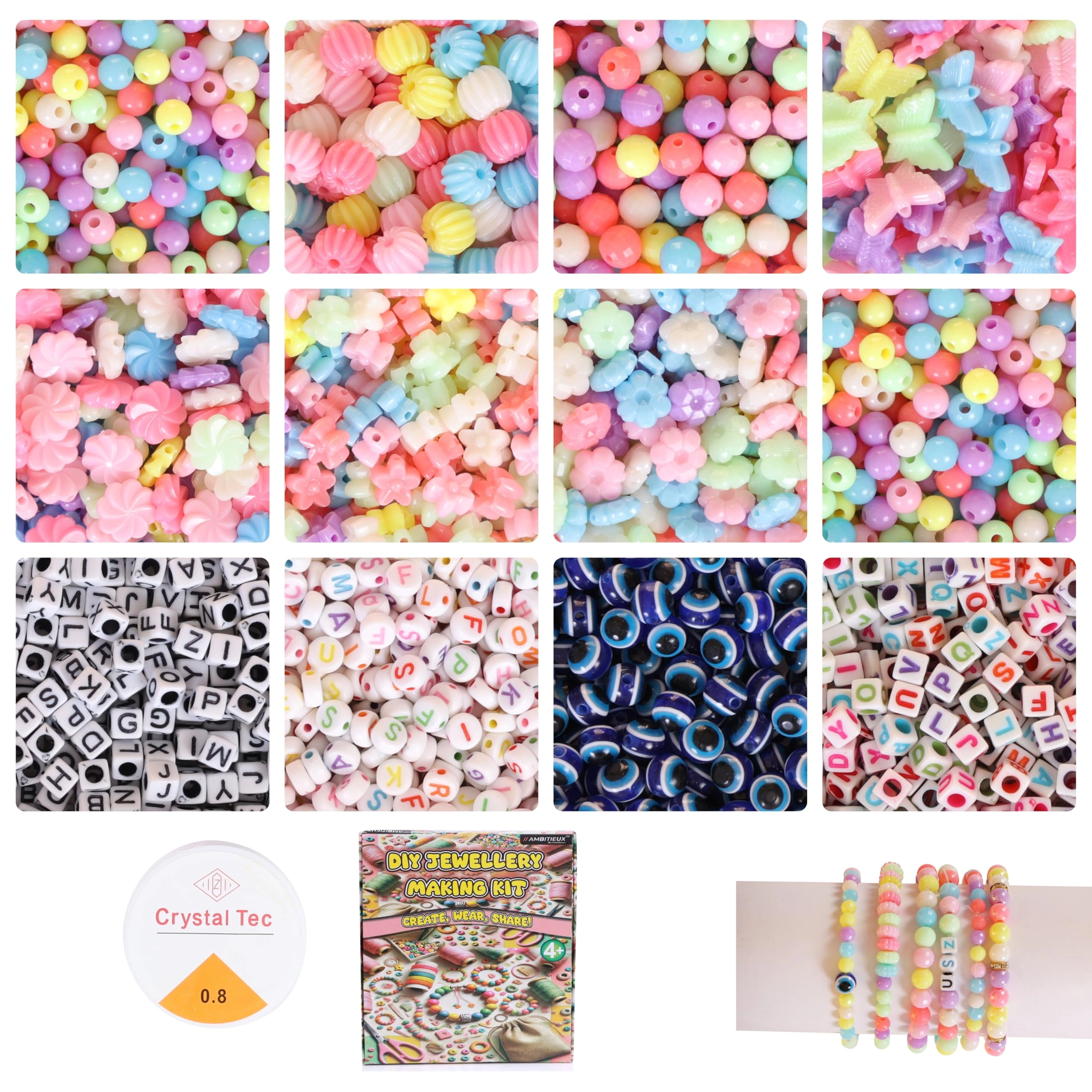 Bracelet Making Kit - 12 Types 10m Elastic Thread