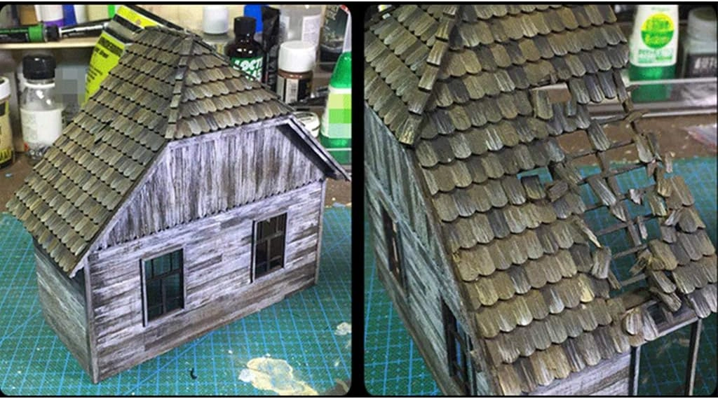 European House Ruin - 1:35 Wooden Unassembled