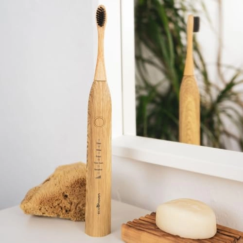Sustainable Sonic Bamboo Electric Toothbrush - 3 Recyclable Heads 5 Cleaning Modes USB Type C Charger
