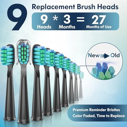 Sonic Toothbrush - 5 Cleaning Modes 9 Brush Heads