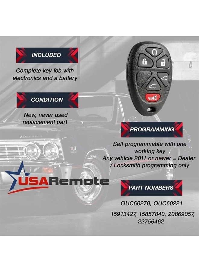 Car Key Fob Keyless Entry Remote - Tahoe Suburban Escalade Yukon 2007 2008 2009 2010 2011 2012 2013 2014