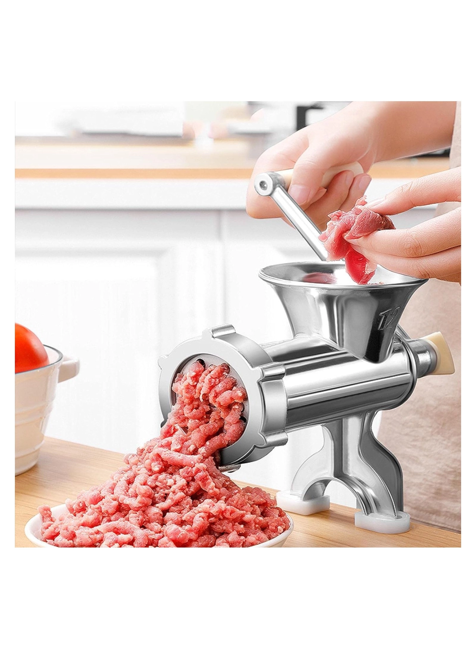 khomat Manual Meat Grinder - Stainless Steel Suction Cup Base Sausage Filling Nozzle