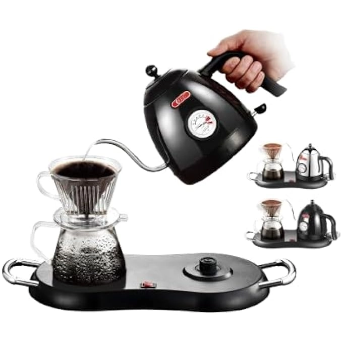 Premium Luxury Specialty Coffee Maker Set - Electric Pour Over Kettle Thermometer Glass Carafe Gooseneck Auto ShutOff