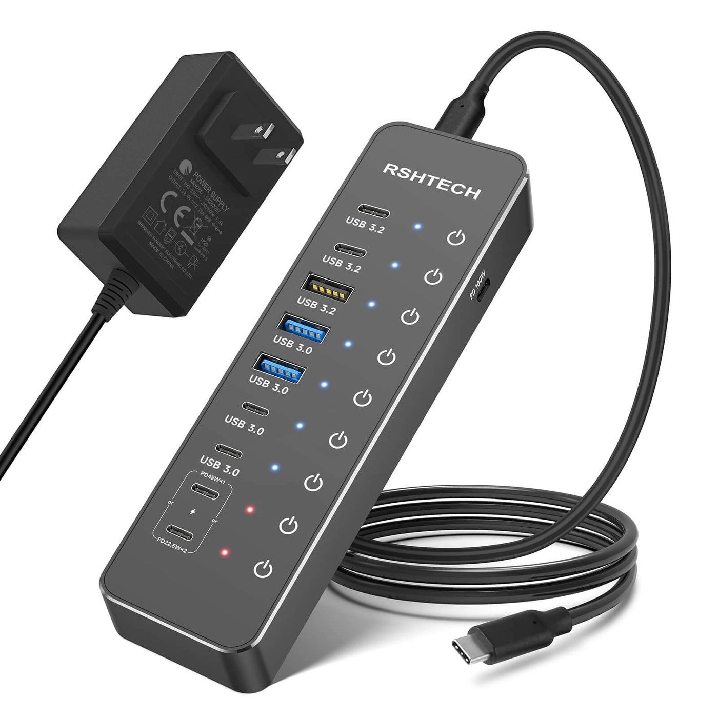 10-Port Powered USB C Hub - Laptop