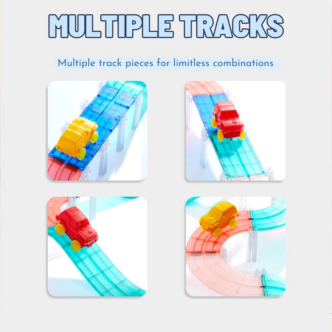 Grooved Magnetic Tiles - Racing Track 2 Battery-operated Cars