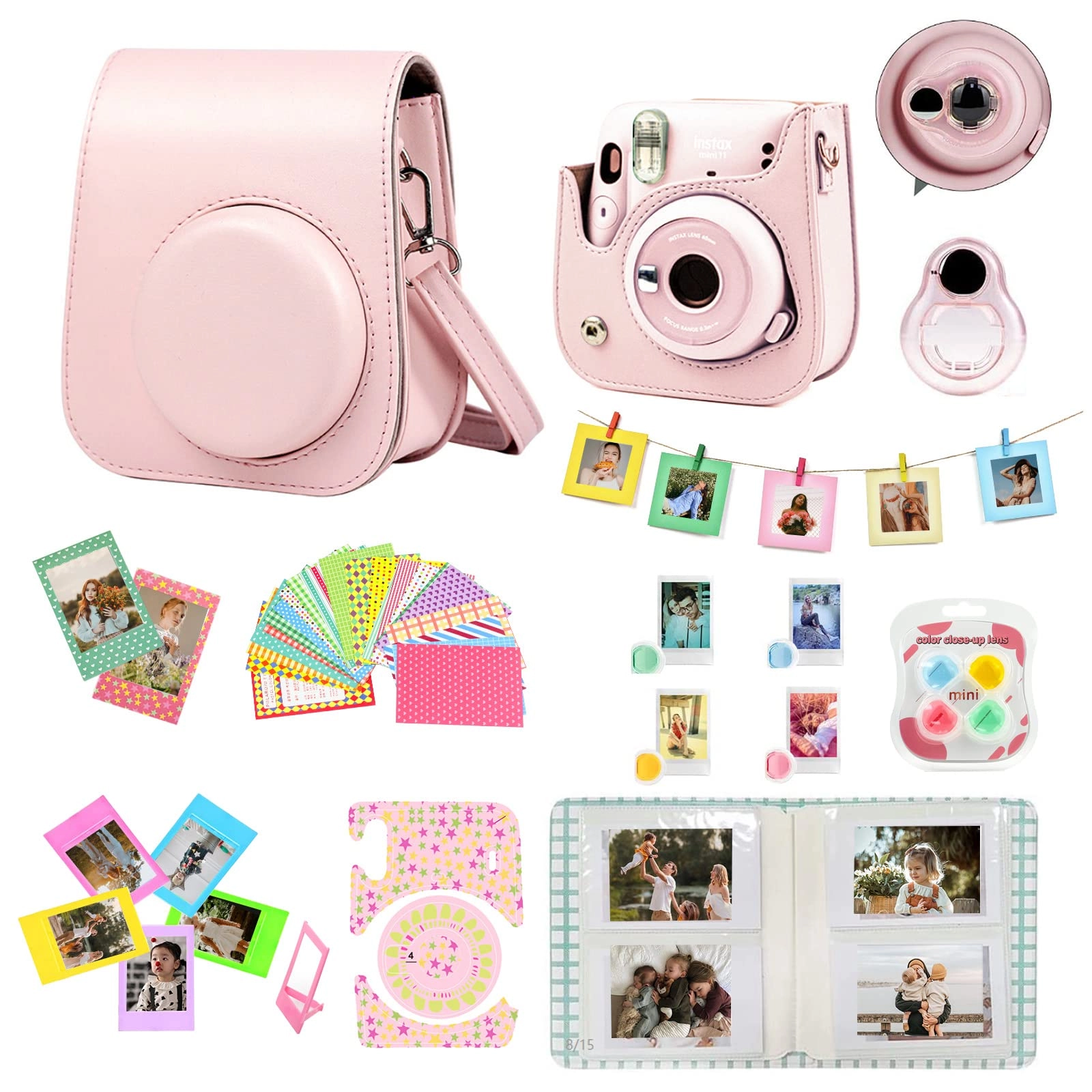 Case - Magic Pink + Adjustable strap + Photo album + Four-color filter + Frame sticker + Camera sticker + Selfie mirror