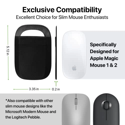 Stick-On Mouse Pouch - Adhesive Holder Compatible with Apple Magic Mouse 1 & 2 Black