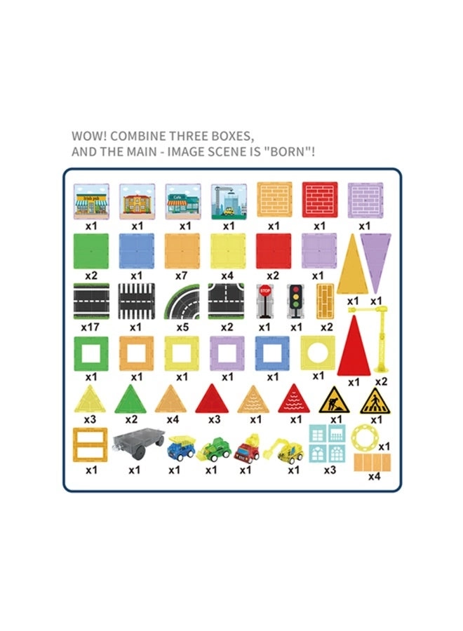 Magnetic Building Tiles Road Track Set - 94pcs