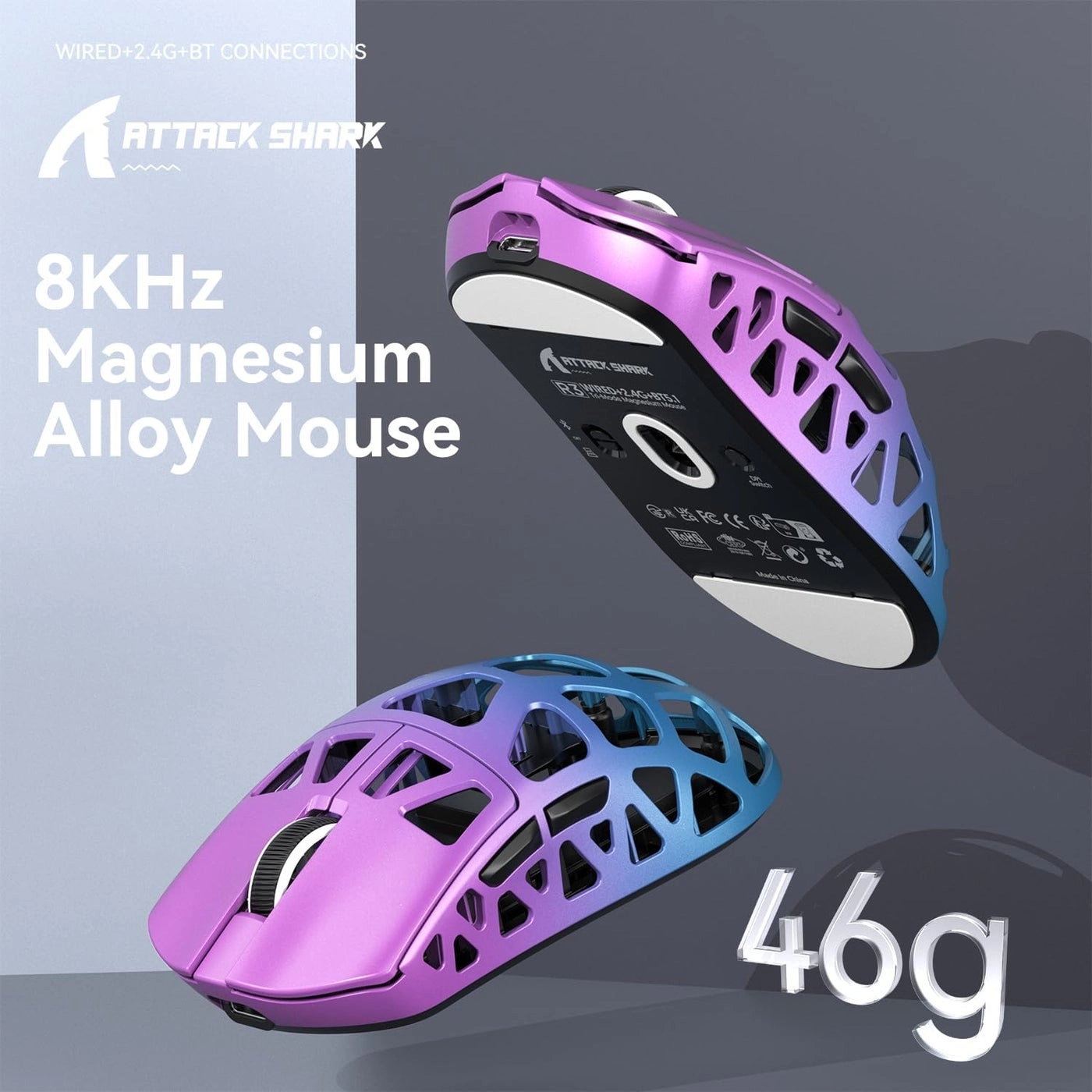 R3 Superlight 46g Magnesium Alloy Gaming Mouse - 2.4Ghz Bluetooth USB