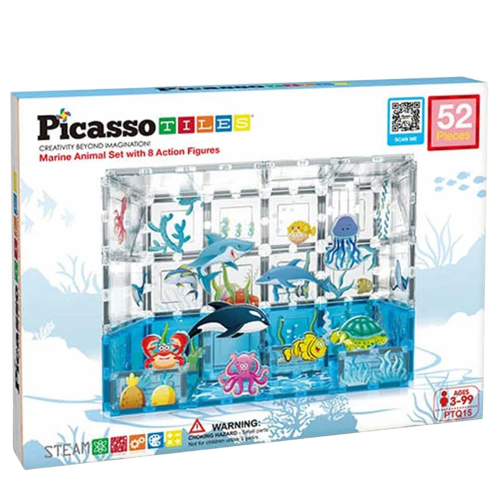 PicassoTiles Magnetic Marine Animal Set - 52 Pcs 8 Action Figure