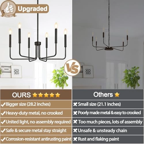 6-Light Farmhouse Chandelier - Black Indoor