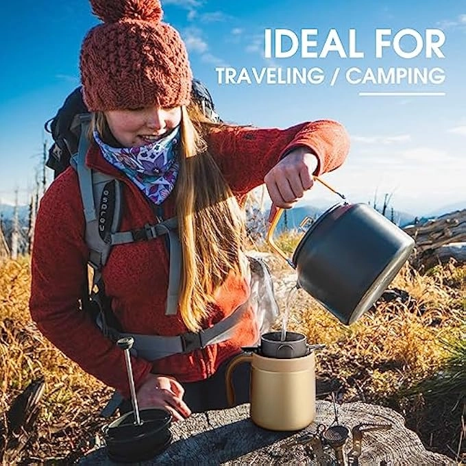 Portable Coffee Maker + Stainless Steel Mug + Collapsible Pour Over Filter