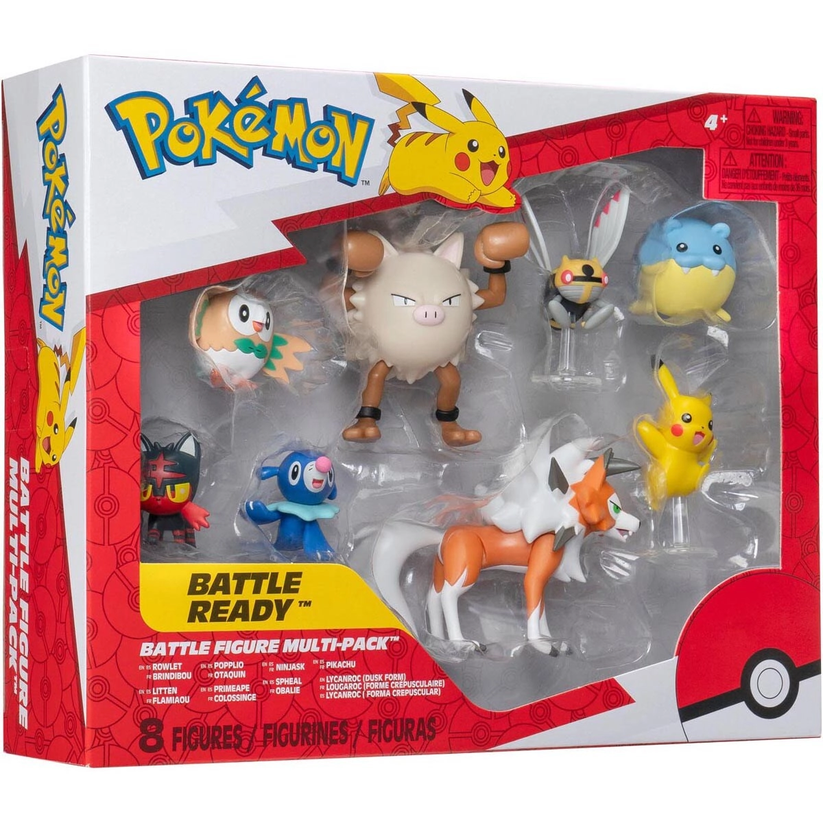 COLOR LAND CHILDRENS TOYS CENTER LLC Rowlet + Litten + Popplio + Primeape + Ninjask + Spheal + Pikachu + Lycanroc (Dusk Form) - Pokémon - 8 pcs