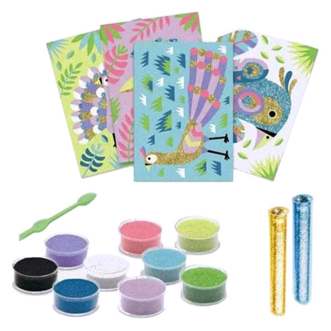 Dazzling Birds Sand Art - 4 cards 9 pots of colored sand