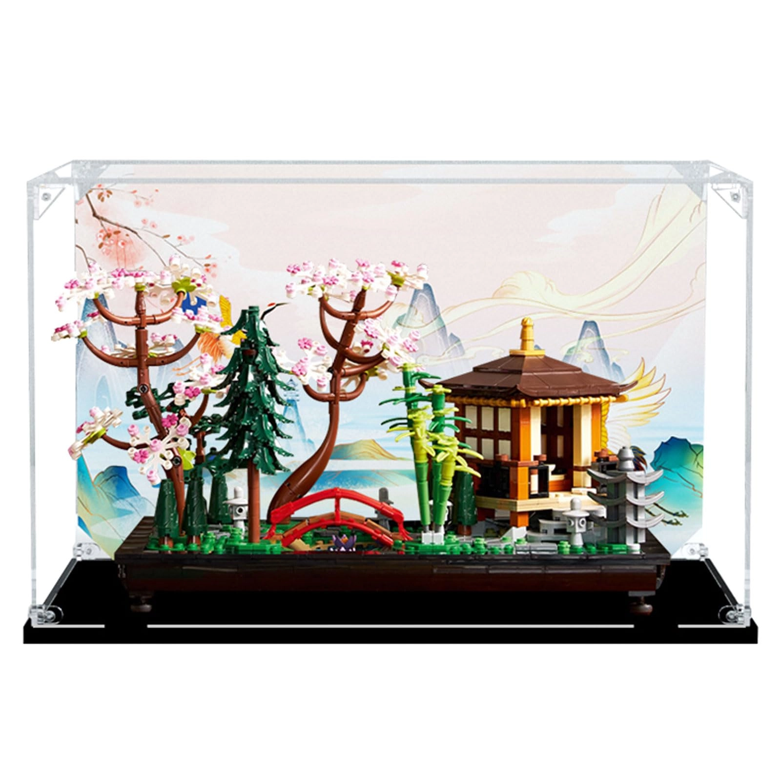 TIANQING Clear Acrylic Dustproof Display Case - 40x25x25 cm With Background