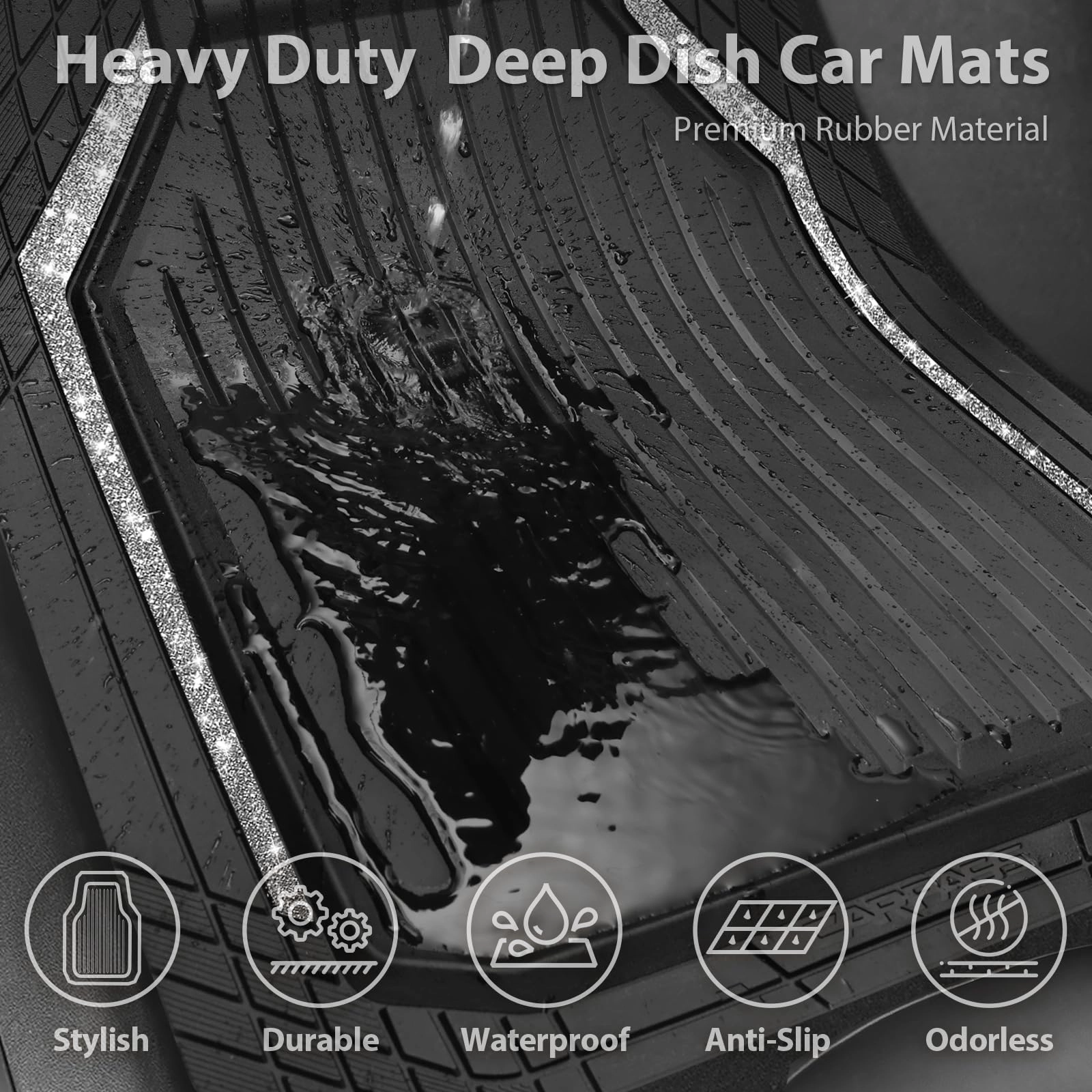 Heavy Duty Rubber Floor Mats - Universal Fit 3pcs Black Purple