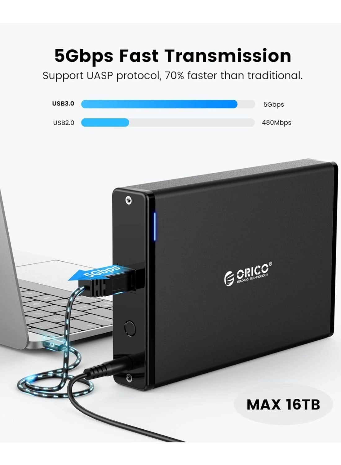 External Hard Drive Enclosure - 16TB 2.5/3.5inch HDD/SSD