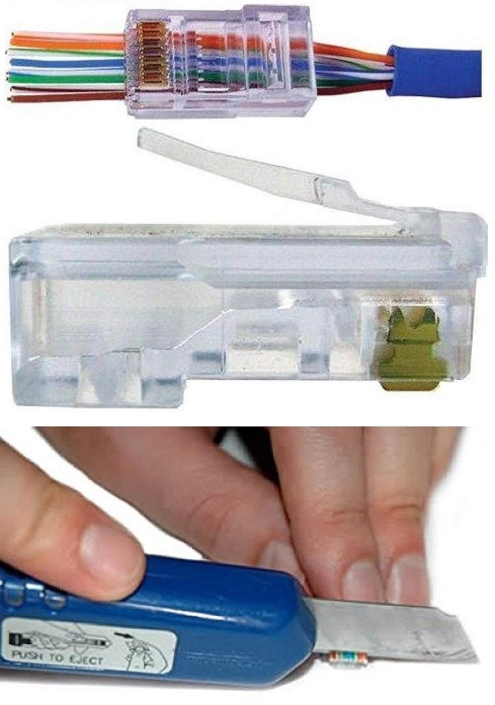 CAT6 RJ45 Pass Through - 100 Pcs 23 AWG Gold-Plated