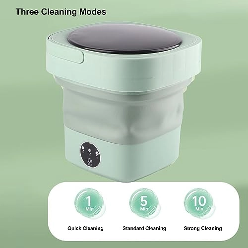 DAUZ Mini Washing Machine, Portable Foldable Washing Machine US Plug 100–240V Automatic 6.5L Large Capacity for Travel (Green)