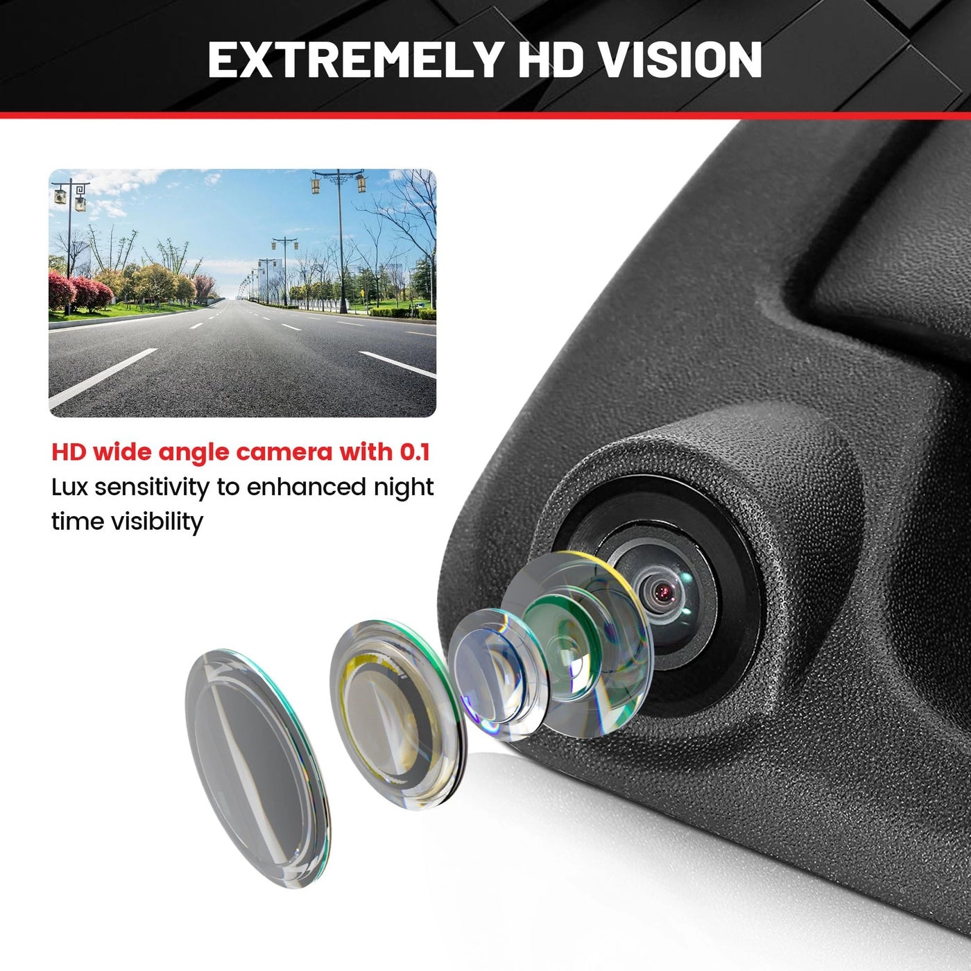 Tailgate Handle W/Reverse Backup Camera Replacement - RCA Connector Wide Angle