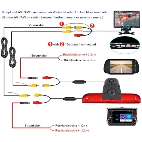 Rear View Mirror Monitor - 4.3 Inch Wired + Brake Light Camera - 1280 x 720 Night vision
