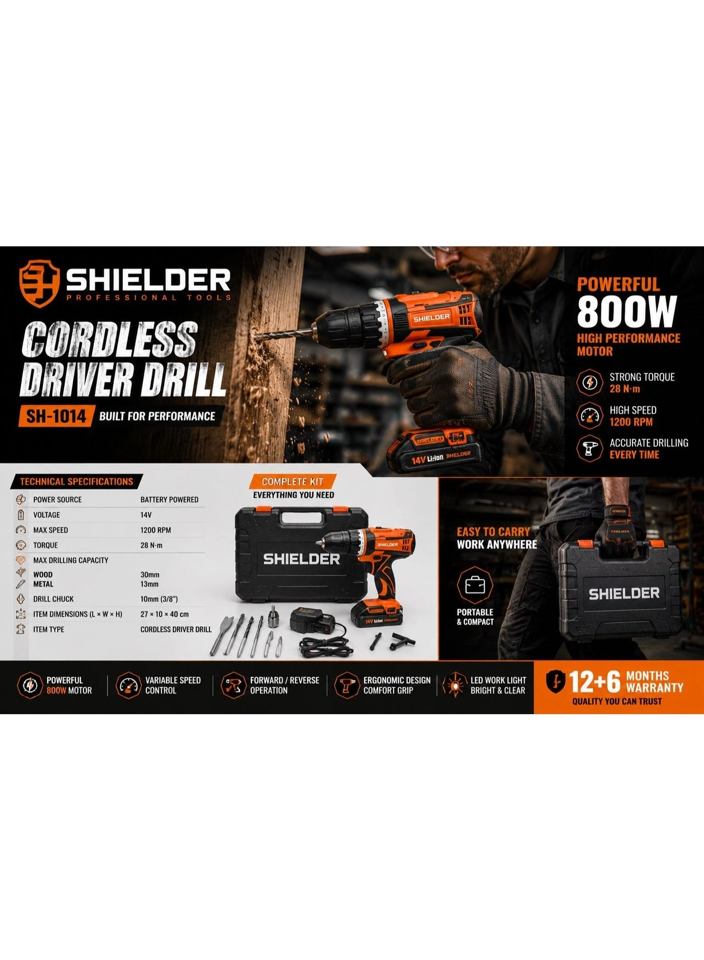 Shielder SH-1014L - 14.4V 10mm Metal Chuck