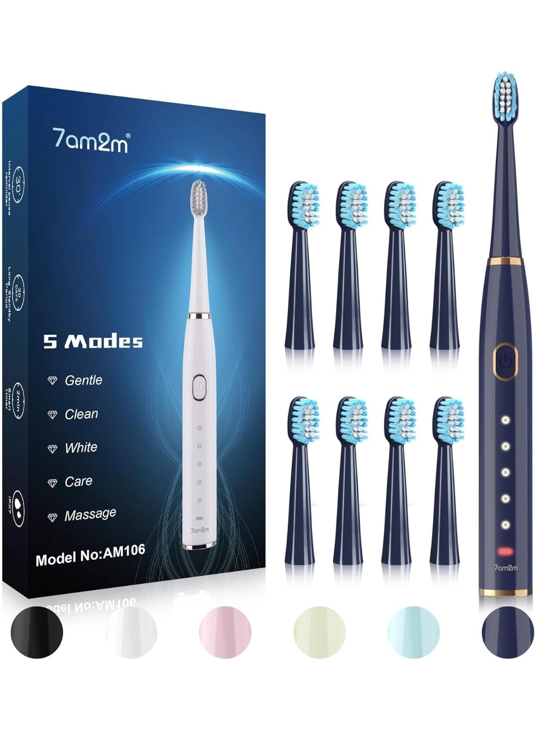 Sonic Electric Toothbrush - 8 Heads 5 Modes Midnight Black