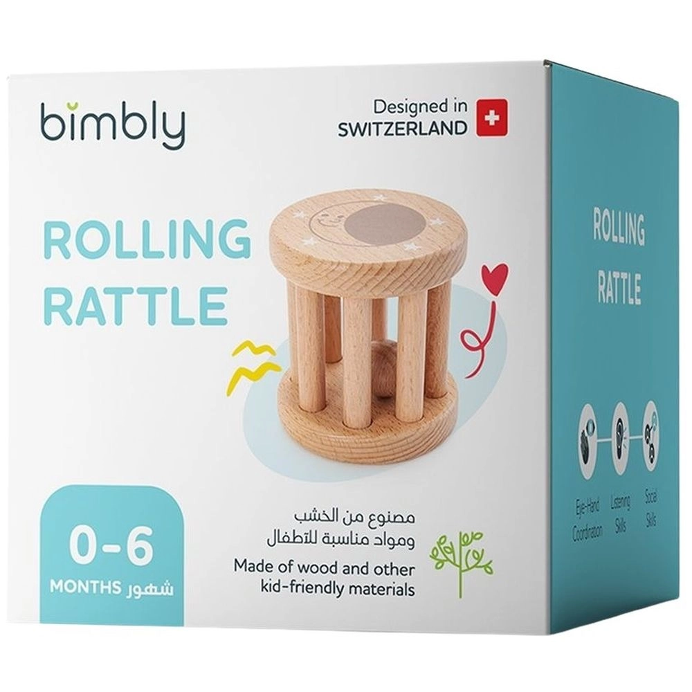 Wooden Rolling Rattle Toy - 0 to 6 months