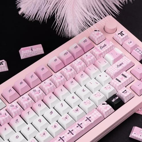 Gradient Cute Pink and White Keycaps Set - ANSI/ISO Keycaps Puller
