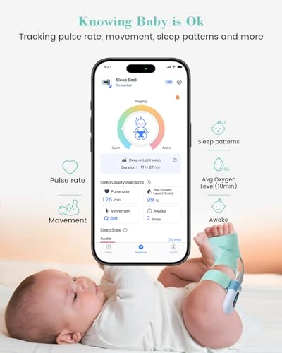 Baby Sock Monitor - Real-Time Heart Rate Movement Bluetooth