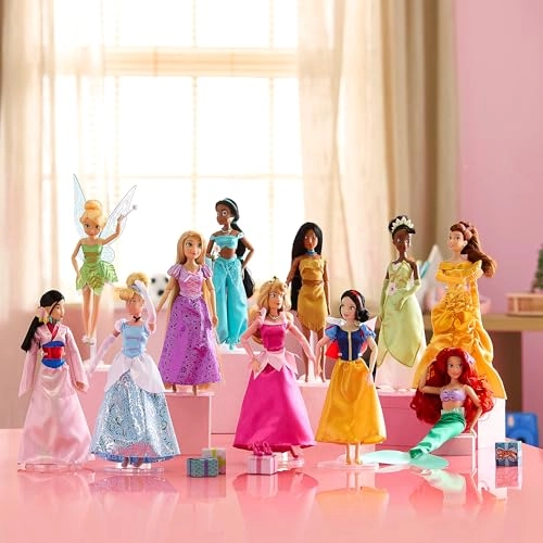 Snow White Doll + Cinderella Doll + Aurora Doll + Ariel Doll + Belle Doll + Jasmine Doll + Pocahontas Doll + Mulan Doll + Tiana Doll + Rapunzel Doll + Tinker Bell Doll - Ages 3+