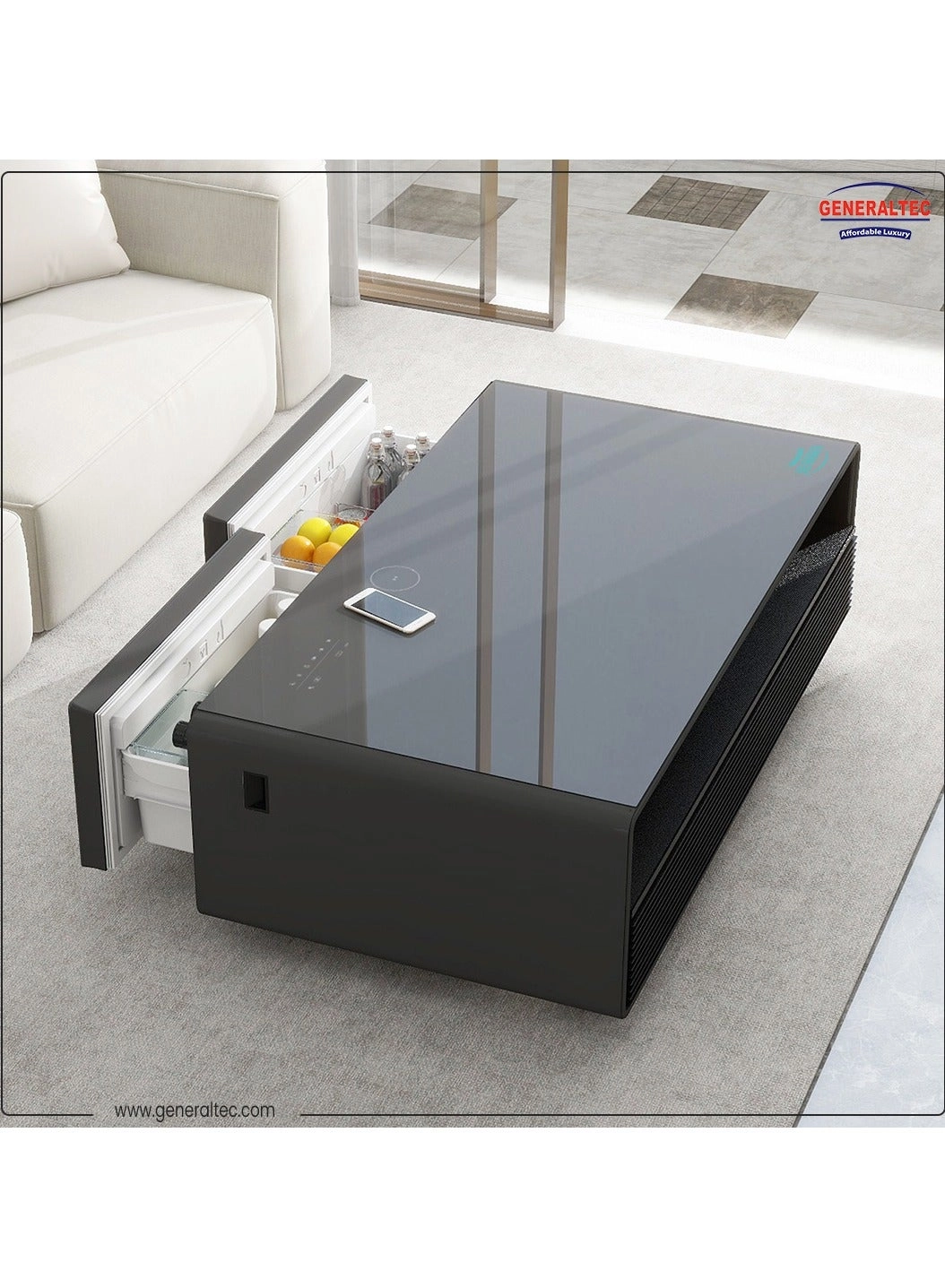 Smart Table and Refrigerator - 135L 15W Wireless Mobile Charging Bluetooth/USB Speaker