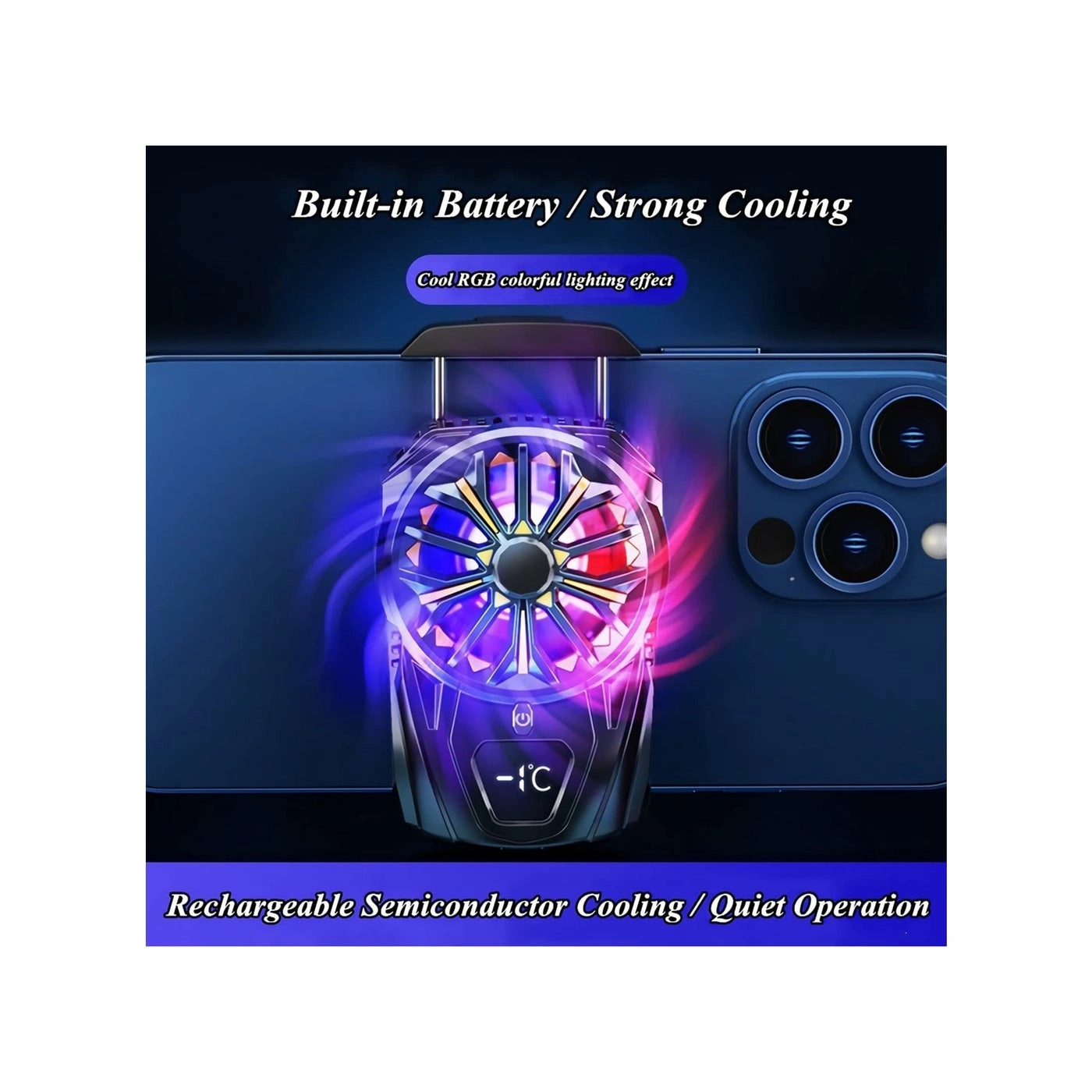 Phone Cooler - Cooling Fan LED Display USB Powered