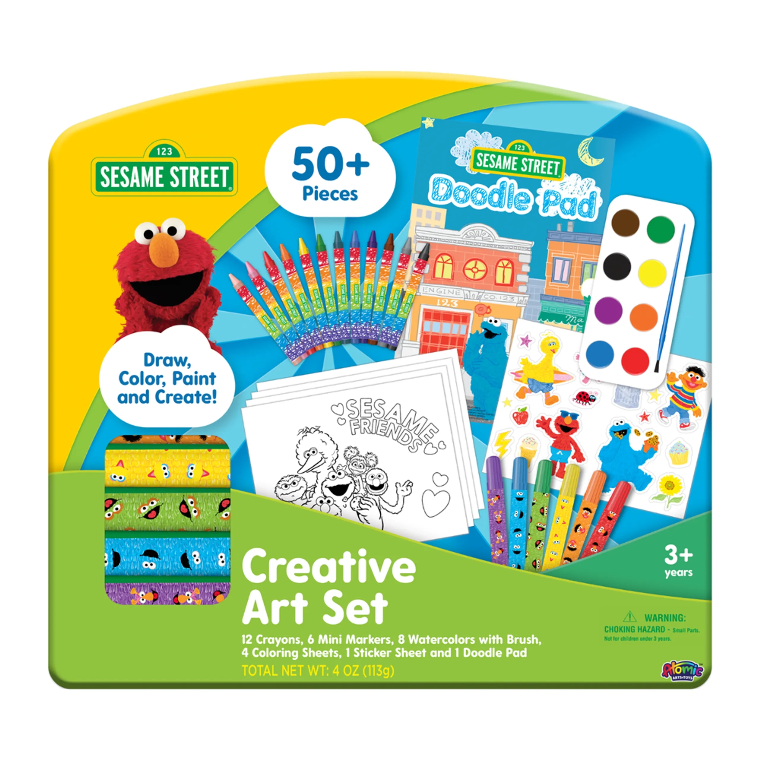 Sesame Street Creative Art Set - 50 Pieces 12 crayons 6 mini markers 8 watercolors
