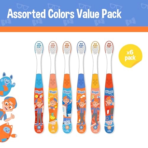 Blippi Kids Toothbrushes - Soft 6-Piece Pack