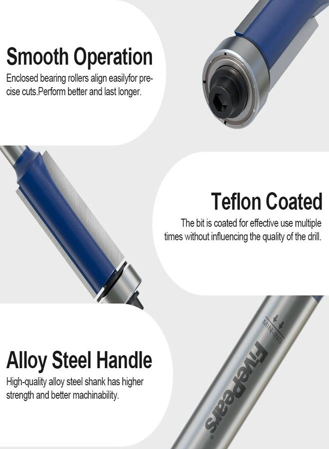 Flush Trim Router Bits - 1/4\", 5/16\", 3/8\", 1/2\" Diameter 1/4 Inch Shank 4Pcs