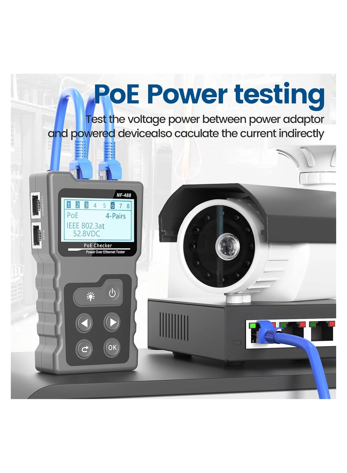 RJ45 Network Cable Tester - Multifunction PoE Ethernet CAT5e/CAT6/CAT6a