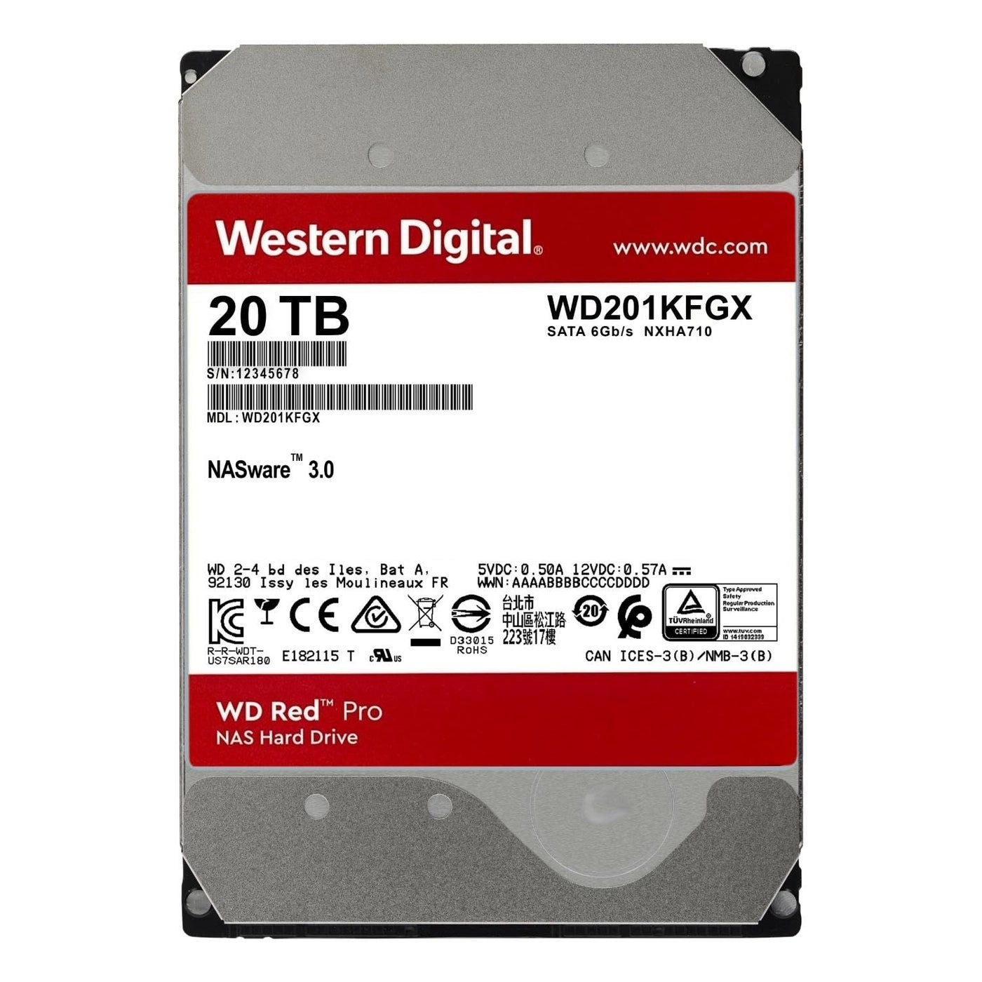 Red Pro 3.5" 7200rpm 512MB SATA 6Gb/s (WD201KFGX) - 20TB