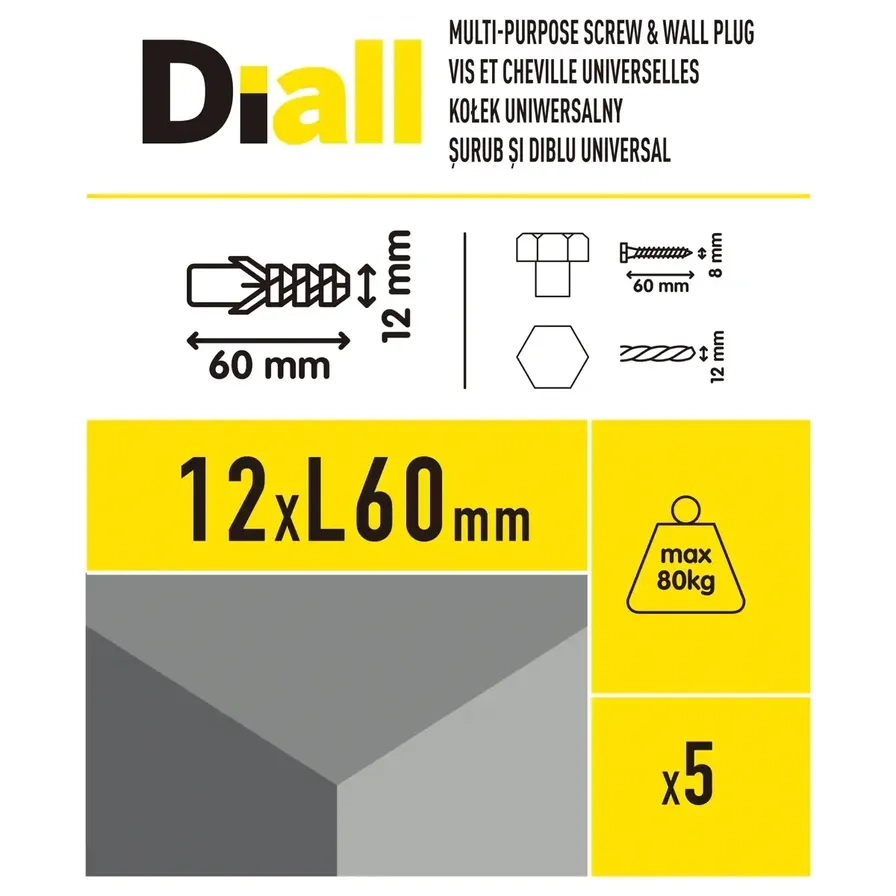 Multi-Purpose Screw & Wall Plug - 60 mm 12 mm