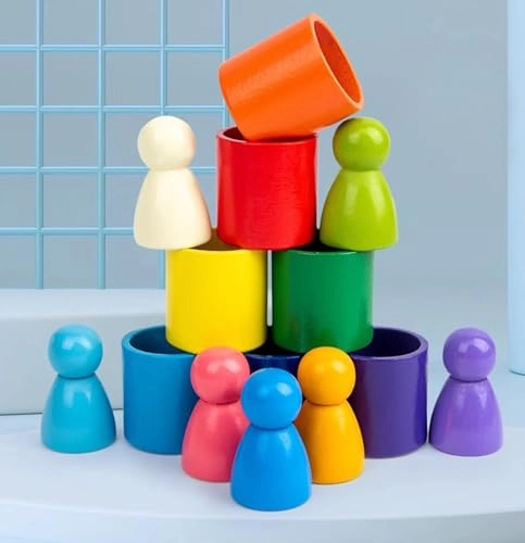 Rainbow Wooden Cup Set - over 3 years old 12 pieces