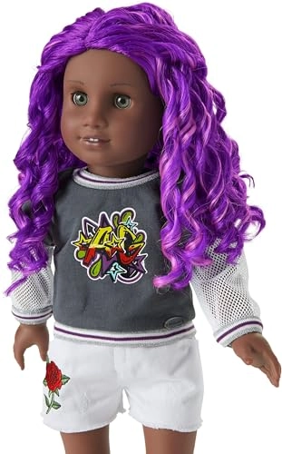 Truly Me #91 - Very Deep Skin with Neutral Undertones Gray Eyes Curly Purple Hair Girly Graffiti Outfit Ages 6+