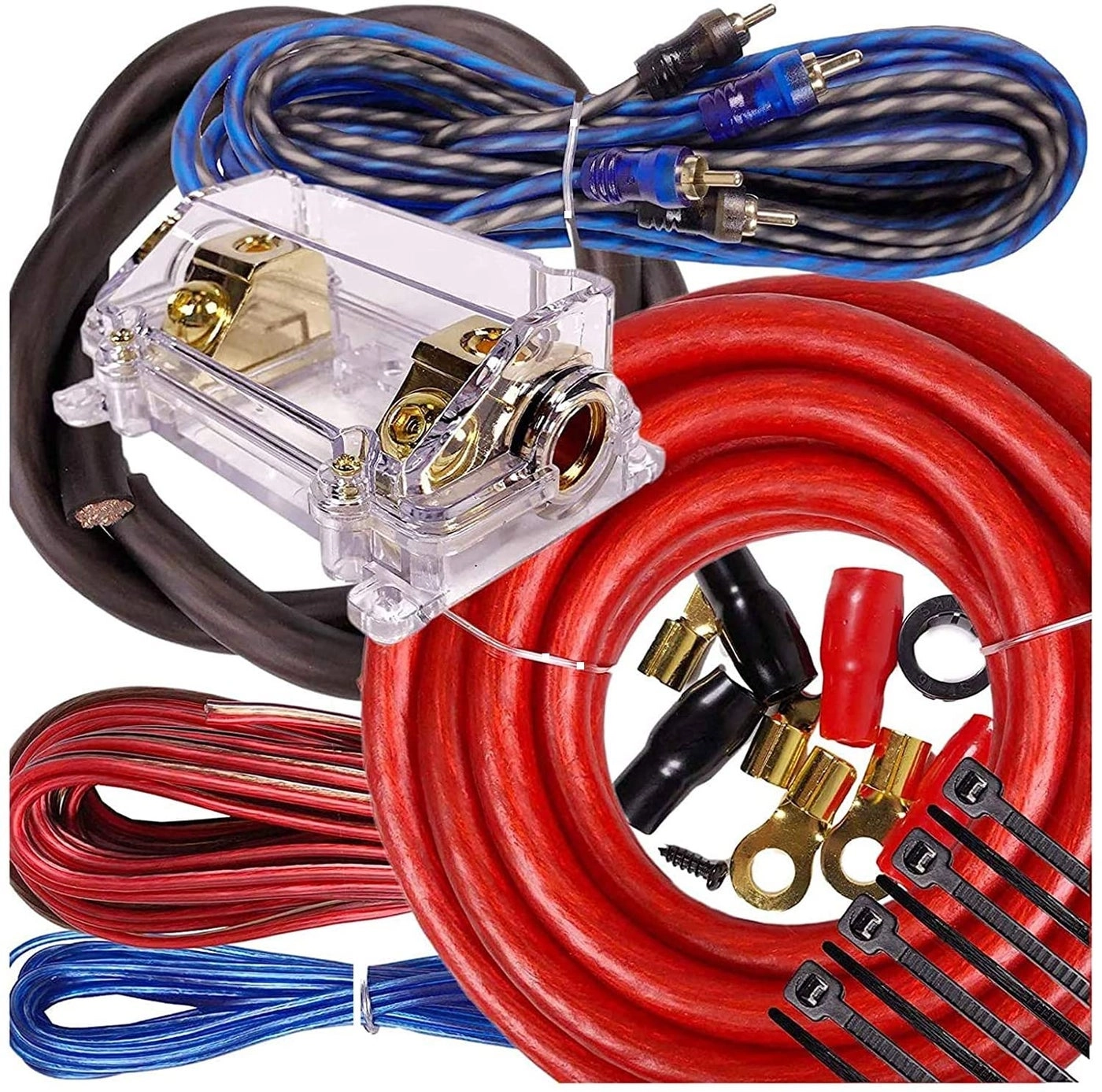 Gravity Amplifier Installation Wiring Kit - 5000 Watts 0 Gauge Blue 250A + 300A Fuse