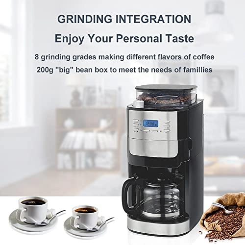 Drip Filter Coffee Machine - 1.8L 200g Integrated Grinder