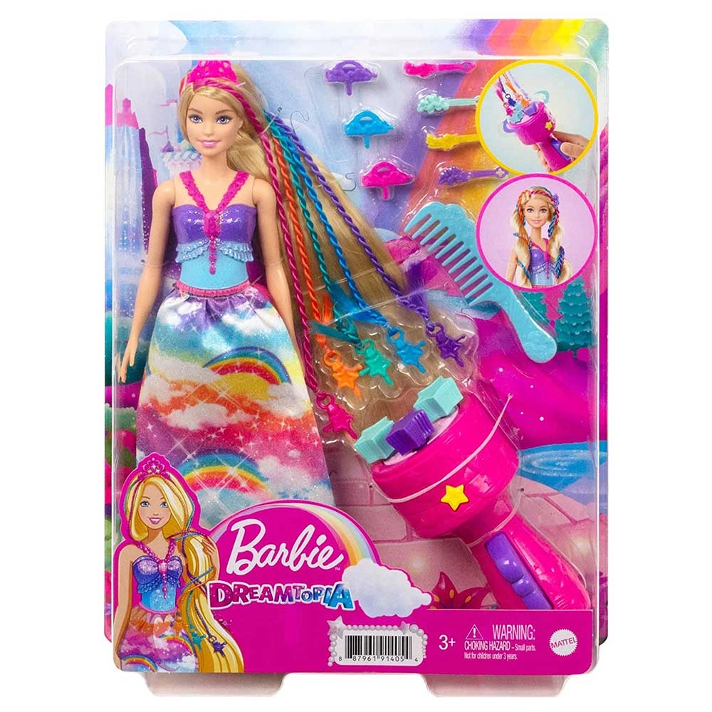 Barbie Dreamtopia Fantasy Braid Twist N Style Rainbow Hair Doll Playset - Twisting Tool Styling Accessories Ages 3+