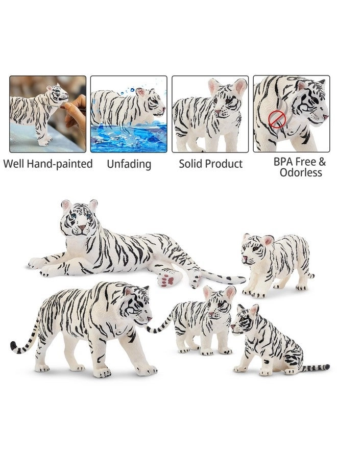 Realistic White Tigers Figurines 6 pcs