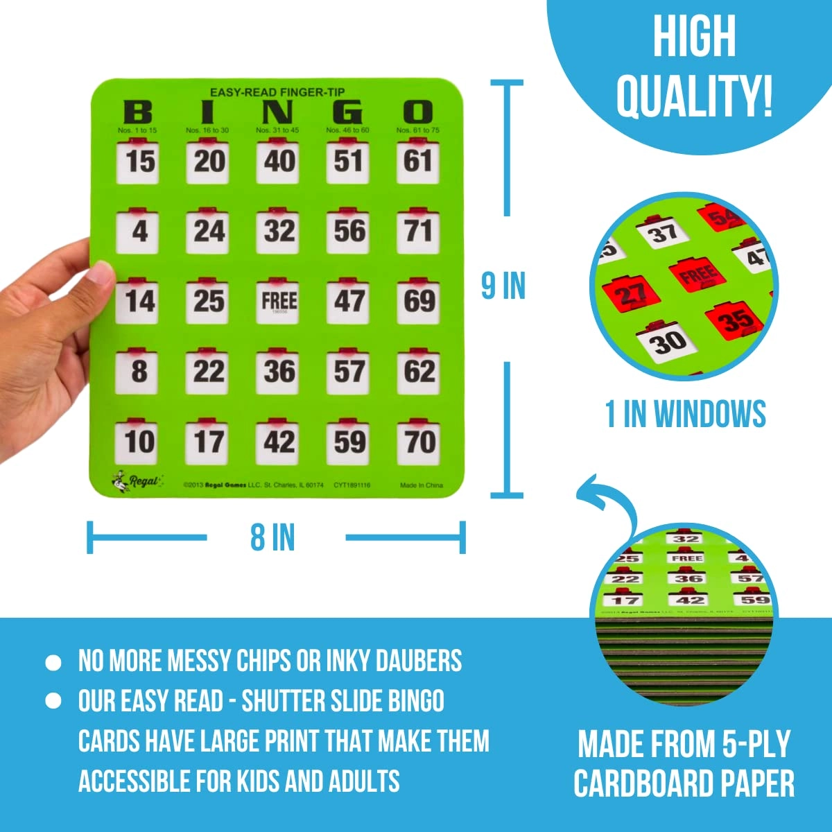 Bingo Cards - 10 Sliding Windows + Bingo Calling Cards Deck - 75 + Master Board