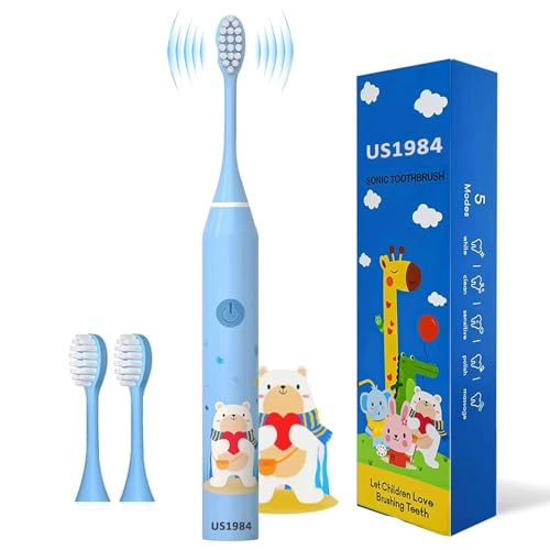 Kids Sonic Tooth Brush - 5 Modes 3 Brush Heads Rechargeable
