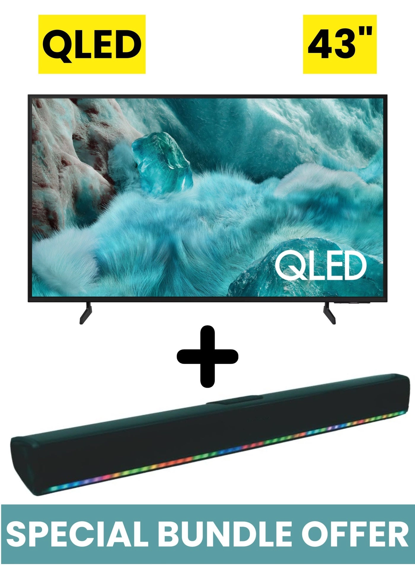 Samsung TV 43Q7F 43" + 2.0 Channel Portable Soundbar With Built In Battery & LED Lights